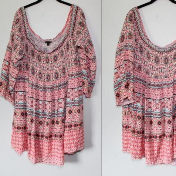 Torrid Mosaic Smocked Bell Sleeve Dress Boho Off Shoulder Plus Size 4 4X H13242 - Picture 10 of 11